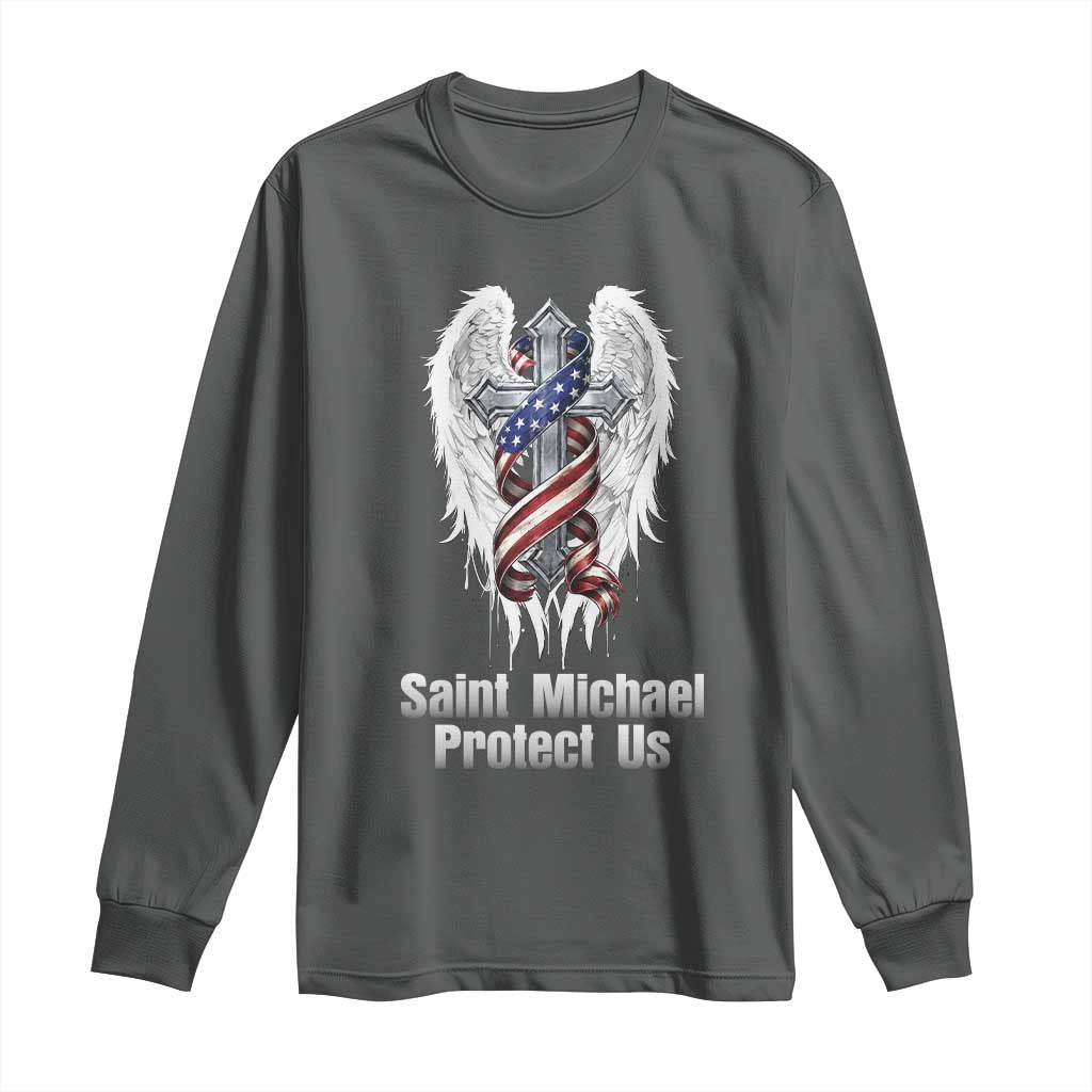 Saint Michael Protect Us American Christian Heritage Long Sleeve Shirt Catholic Faith Gift