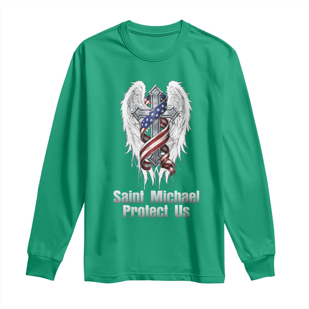 Saint Michael Protect Us American Christian Heritage Long Sleeve Shirt Catholic Faith Gift