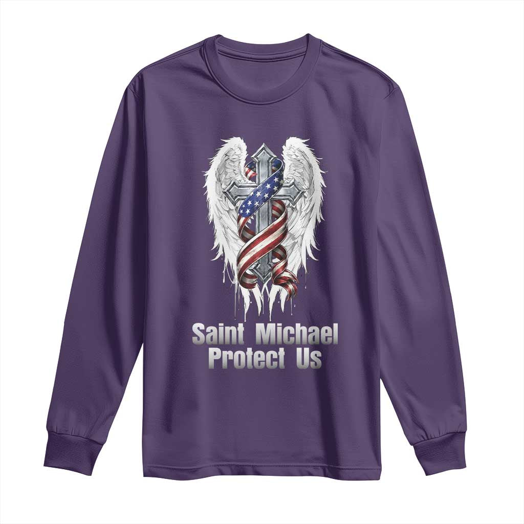 Saint Michael Protect Us American Christian Heritage Long Sleeve Shirt Catholic Faith Gift