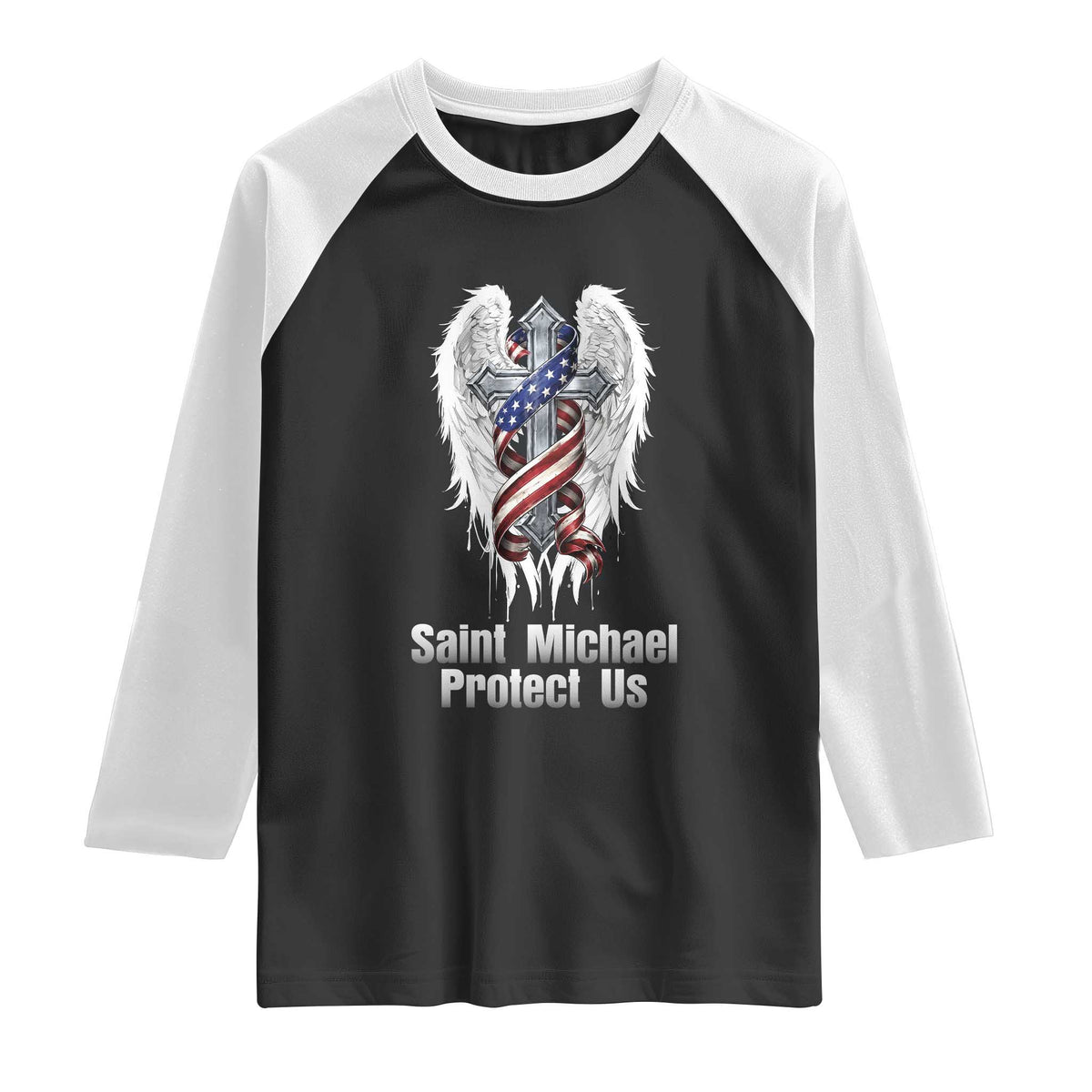 Saint Michael Protect Us American Christian Heritage Raglan Shirt Catholic Faith Gift