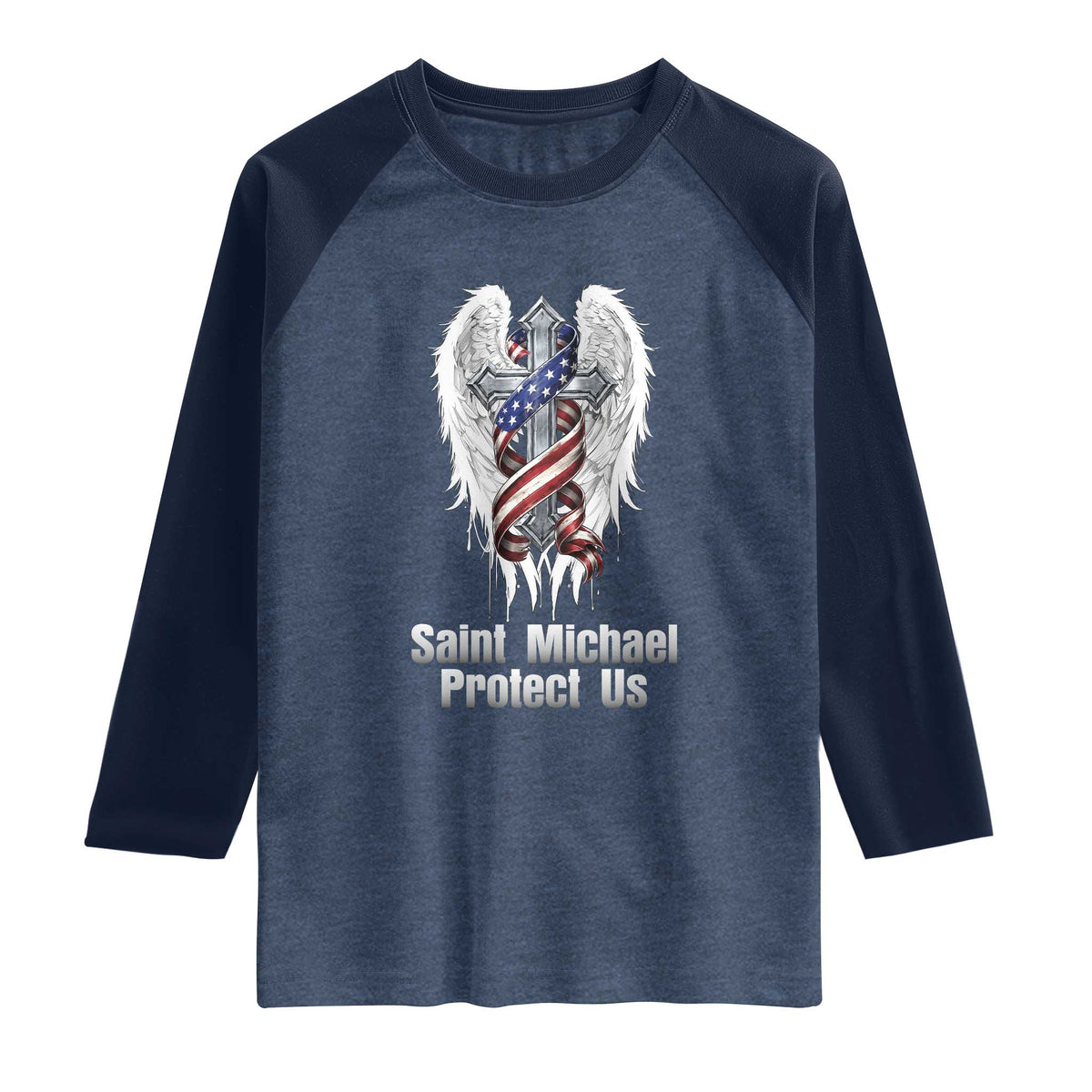 Saint Michael Protect Us American Christian Heritage Raglan Shirt Catholic Faith Gift