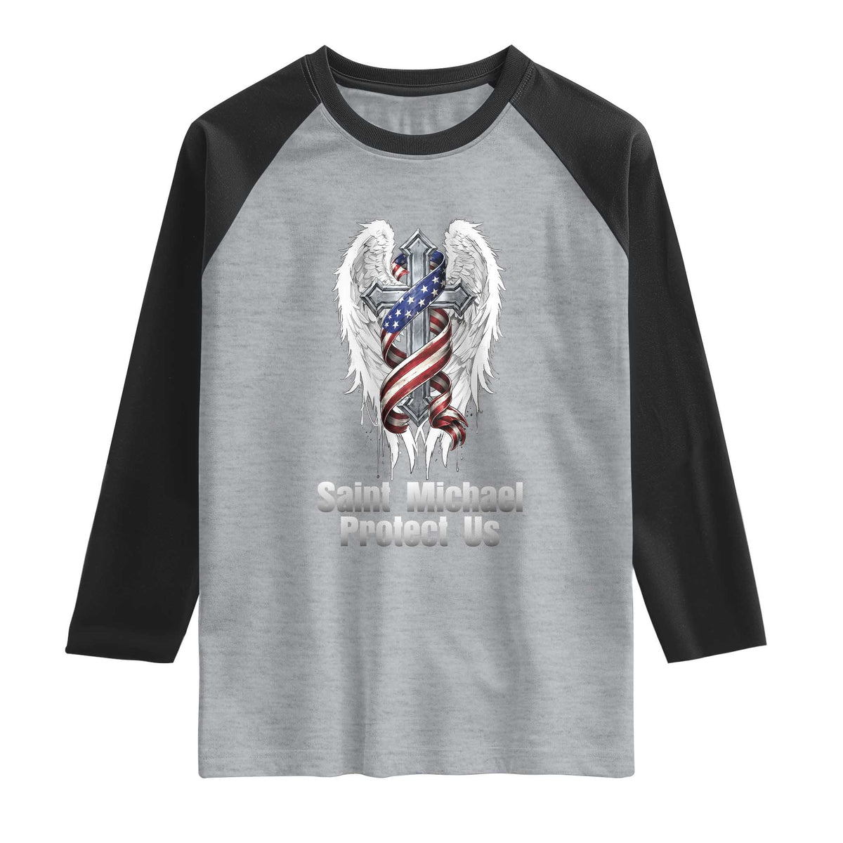 Saint Michael Protect Us American Christian Heritage Raglan Shirt Catholic Faith Gift