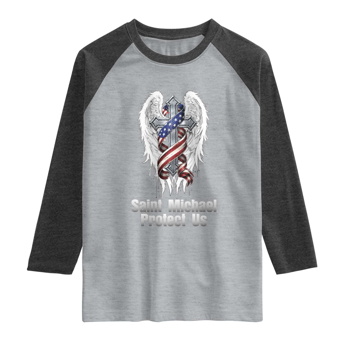Saint Michael Protect Us American Christian Heritage Raglan Shirt Catholic Faith Gift