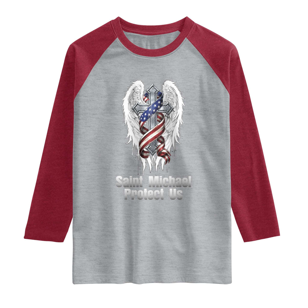 Saint Michael Protect Us American Christian Heritage Raglan Shirt Catholic Faith Gift