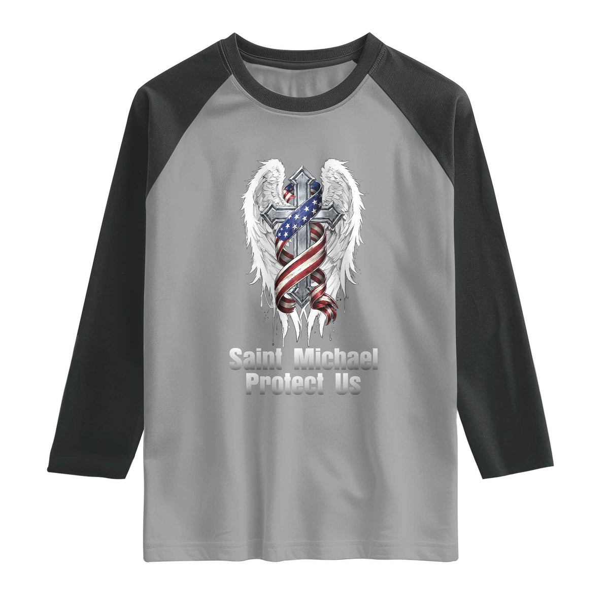 Saint Michael Protect Us American Christian Heritage Raglan Shirt Catholic Faith Gift