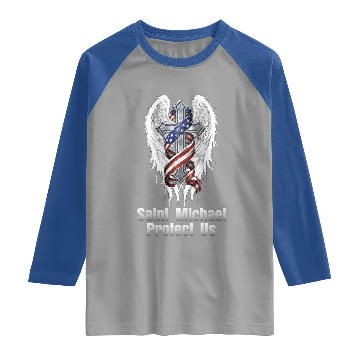 Saint Michael Protect Us American Christian Heritage Raglan Shirt Catholic Faith Gift