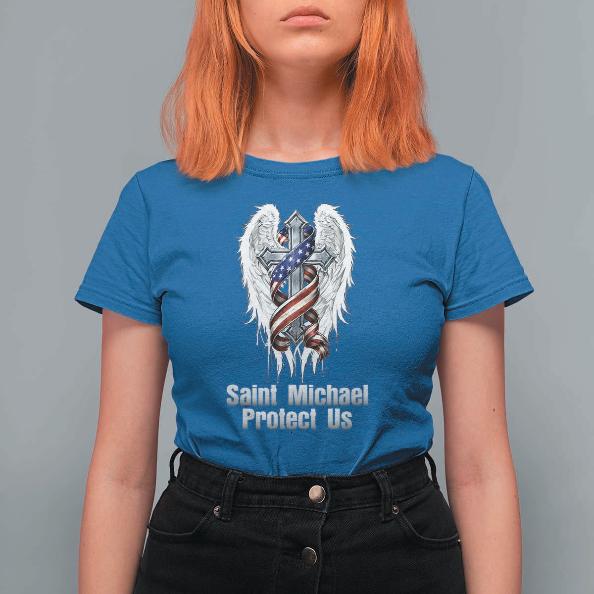 Saint Michael Protect Us American Christian Heritage T Shirt For Women Catholic Faith Gift