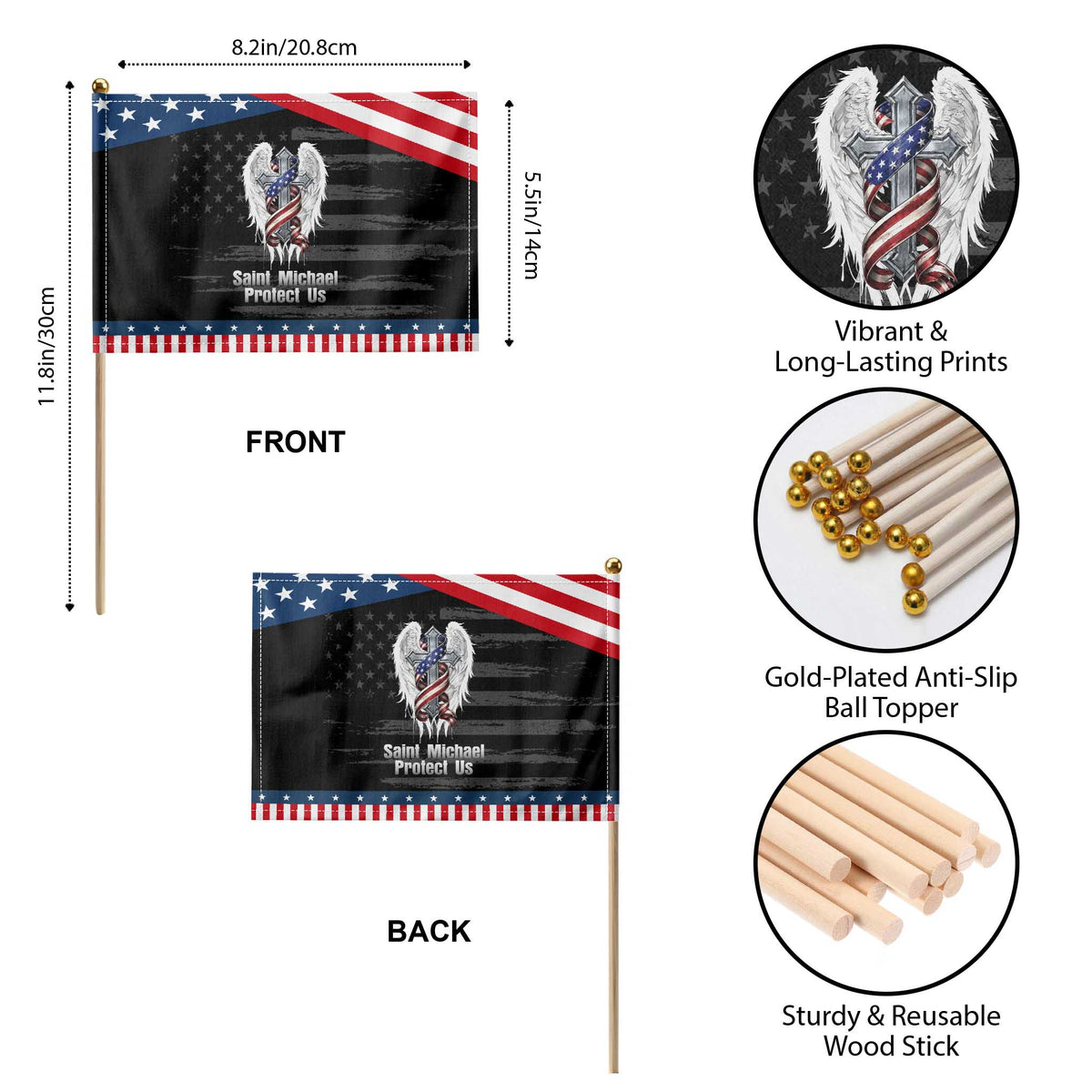 Saint Michael Protect Us American Christian Heritage Patriotic Handheld Flag Catholic Faith Gift