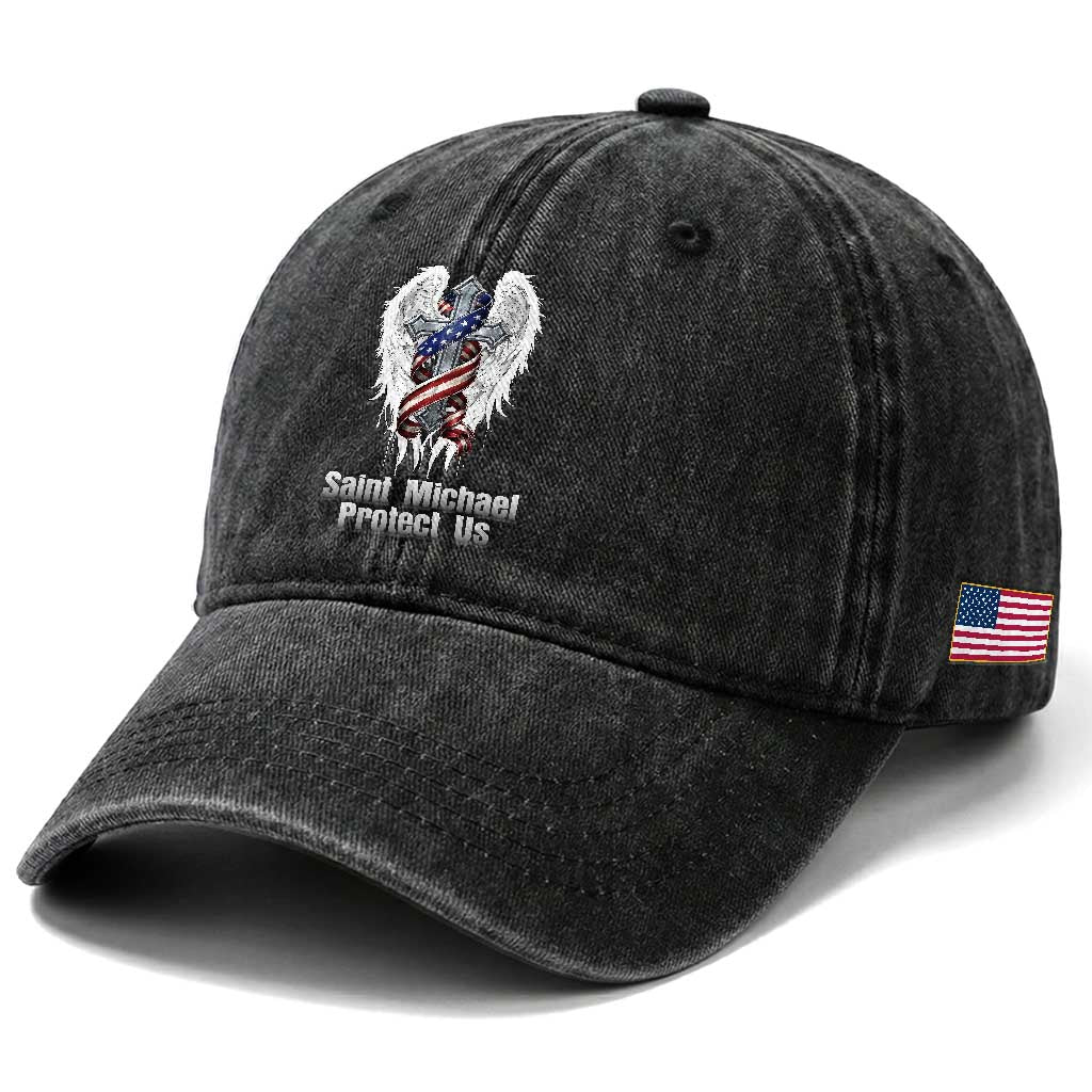 Saint Michael Protect Us American Christian Heritage Washed Cotton Baseball Cap Catholic Faith Gift