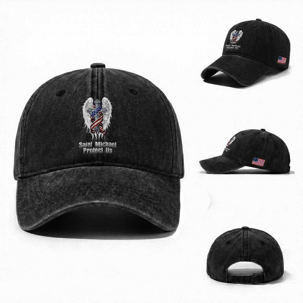 Saint Michael Protect Us American Christian Heritage Washed Cotton Baseball Cap Catholic Faith Gift