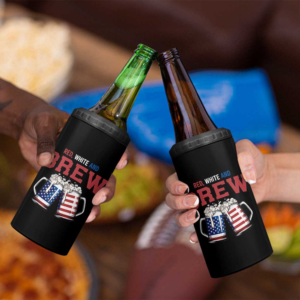 American Flag Beer Lover 4 in 1 Can Cooler Tumbler Red White And Brew