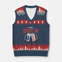 American Flag Beer Lover V-Neck Knit Sweater Vest Red White And Brew
