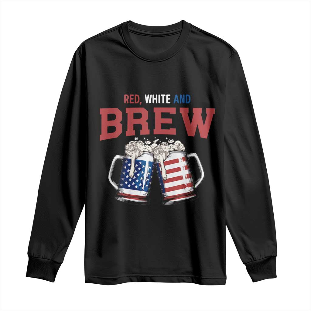 American Flag Beer Lover Long Sleeve Shirt Red White And Brew