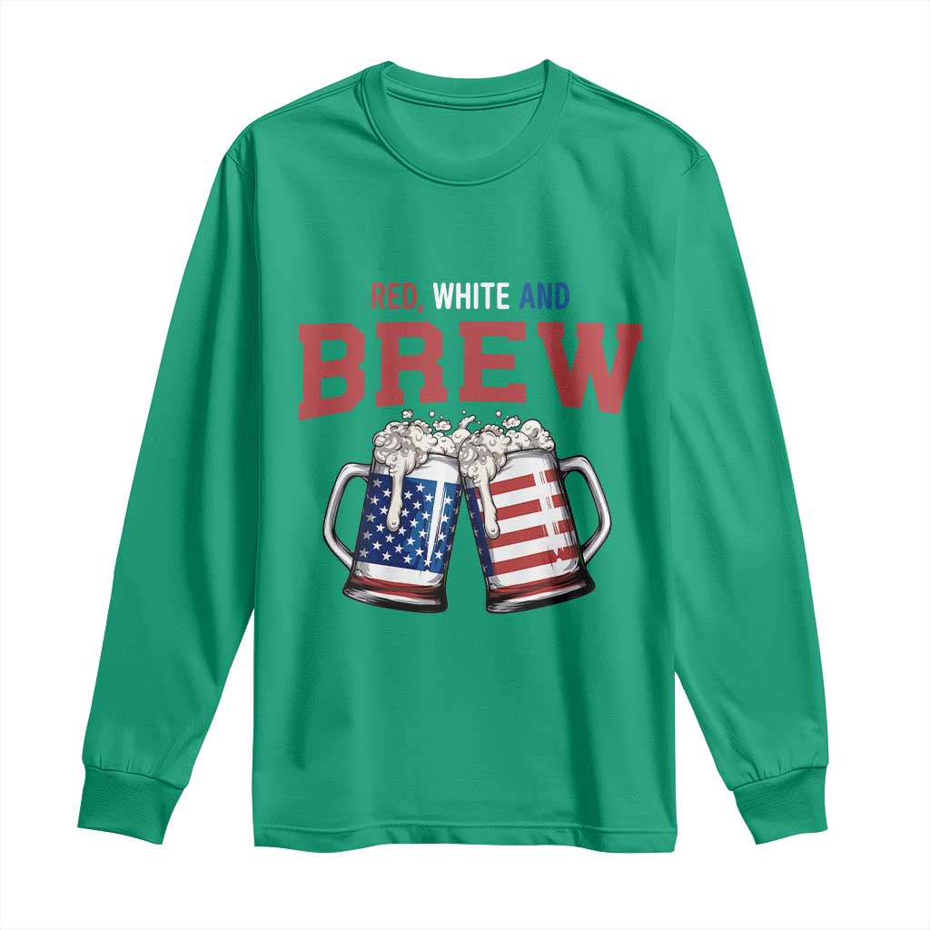 American Flag Beer Lover Long Sleeve Shirt Red White And Brew