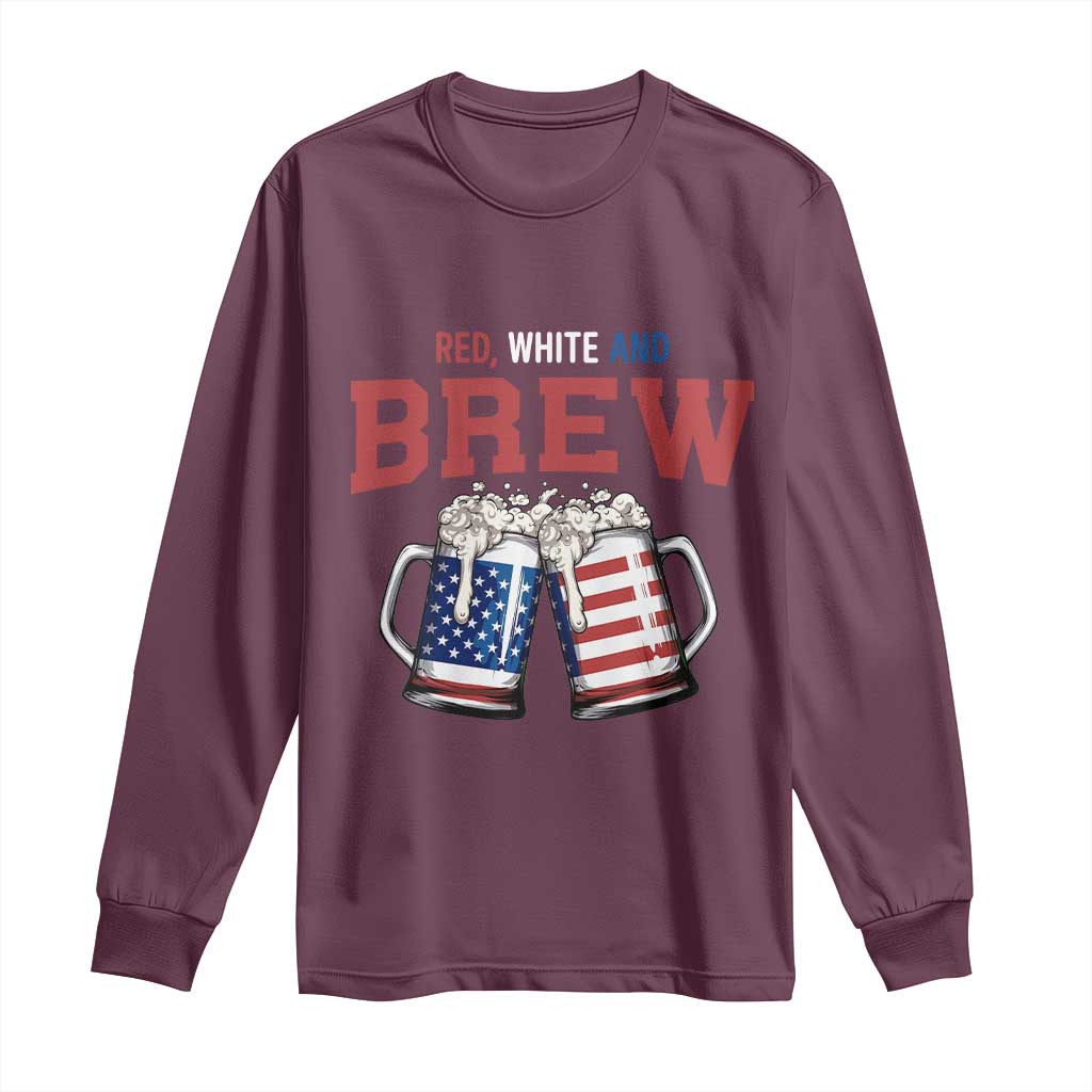 American Flag Beer Lover Long Sleeve Shirt Red White And Brew