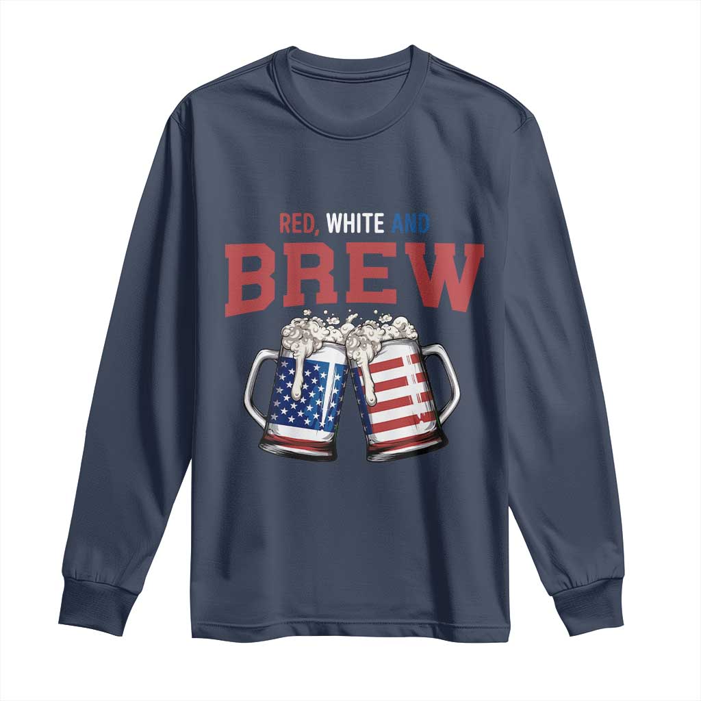 American Flag Beer Lover Long Sleeve Shirt Red White And Brew