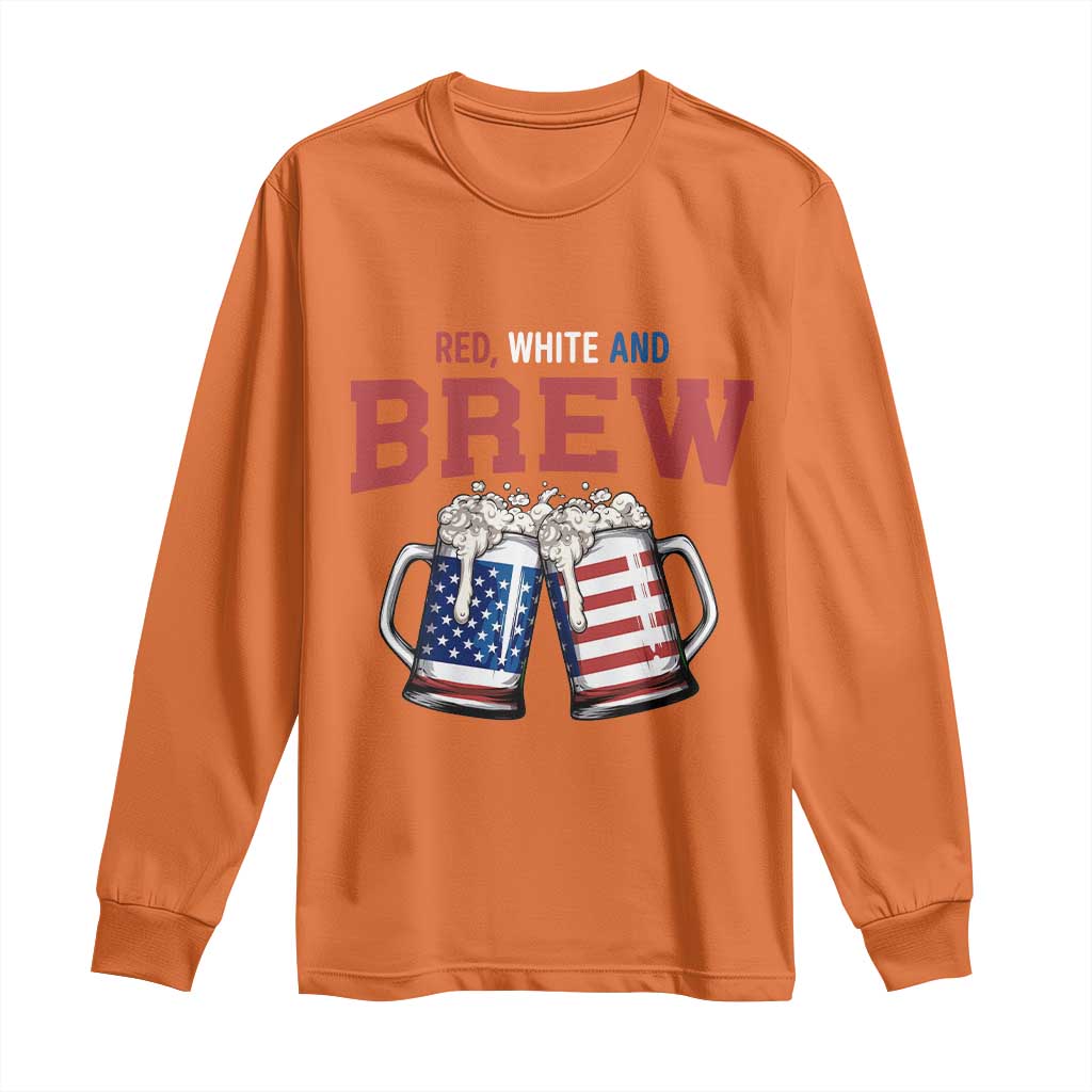 American Flag Beer Lover Long Sleeve Shirt Red White And Brew
