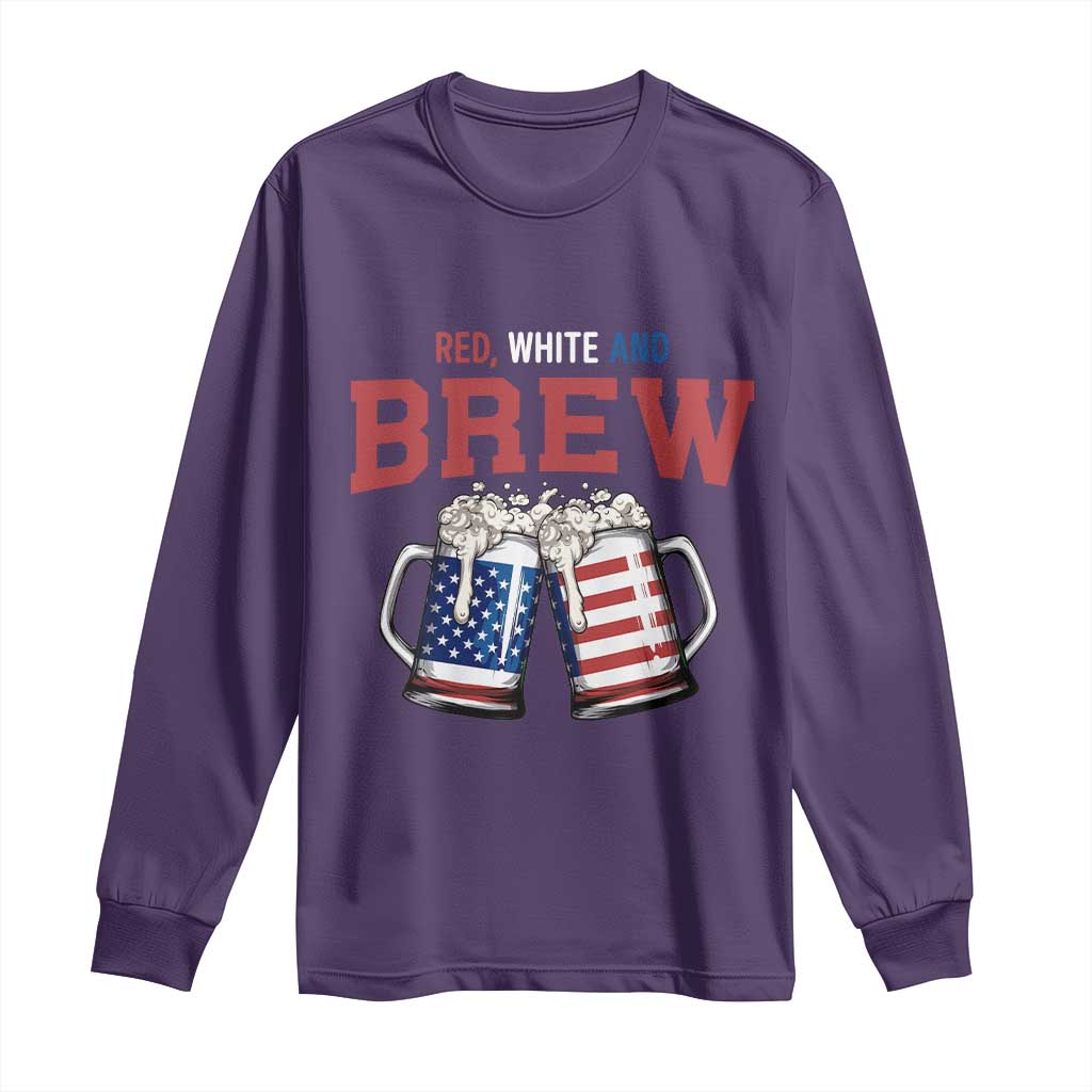 American Flag Beer Lover Long Sleeve Shirt Red White And Brew