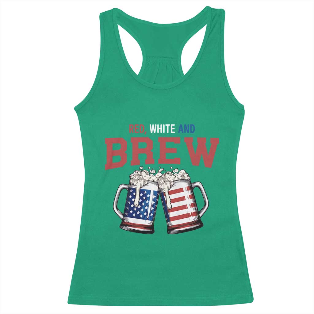 American Flag Beer Lover Racerback Tank Top Red White And Brew