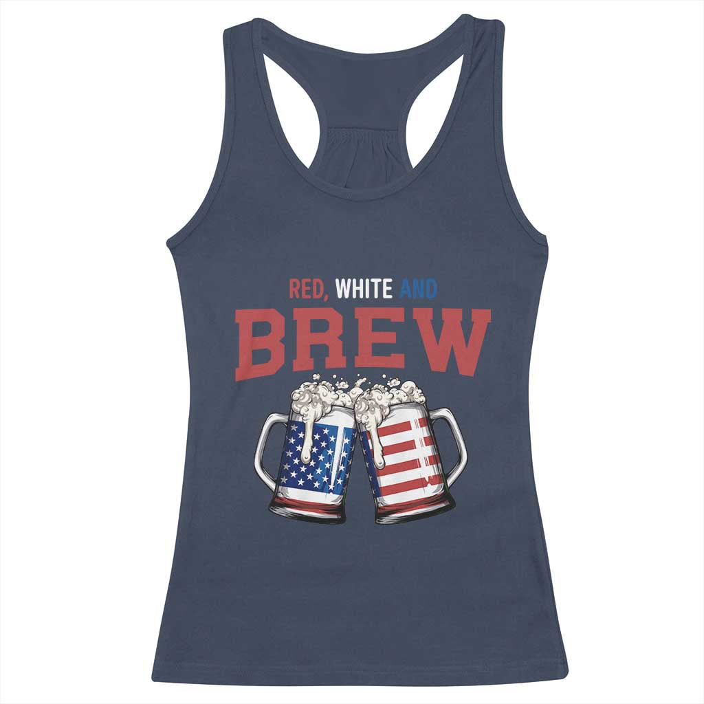 American Flag Beer Lover Racerback Tank Top Red White And Brew