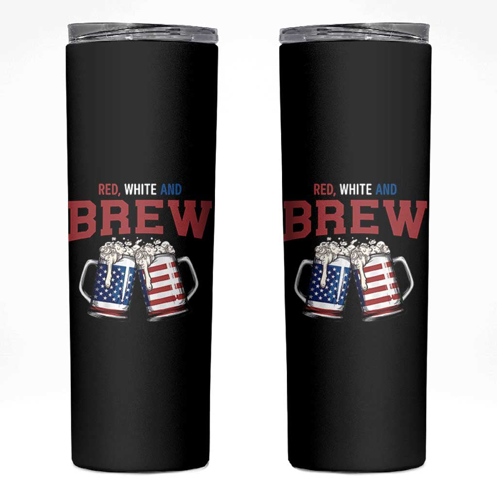 American Flag Beer Lover Skinny Tumbler Red White And Brew