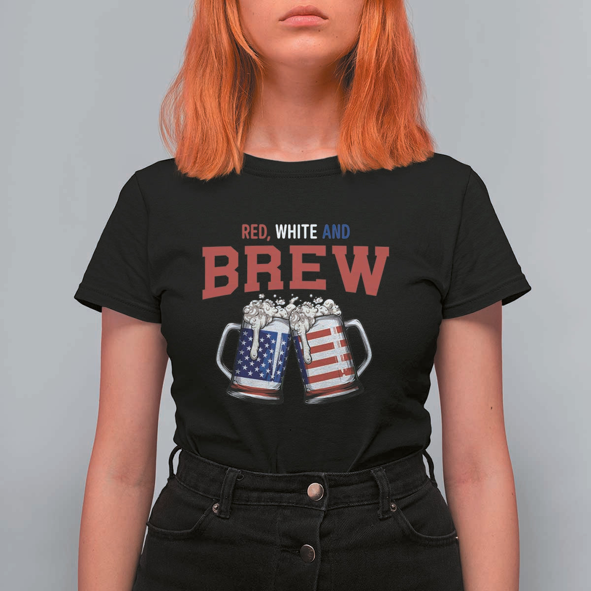 American Flag Beer Lover T Shirt For Women Red White And Brew