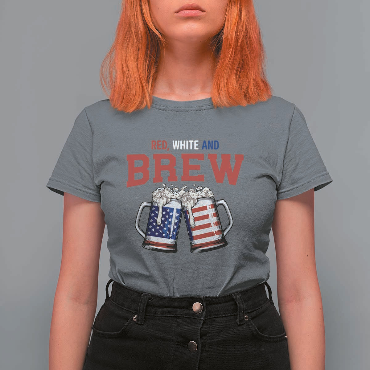 American Flag Beer Lover T Shirt For Women Red White And Brew
