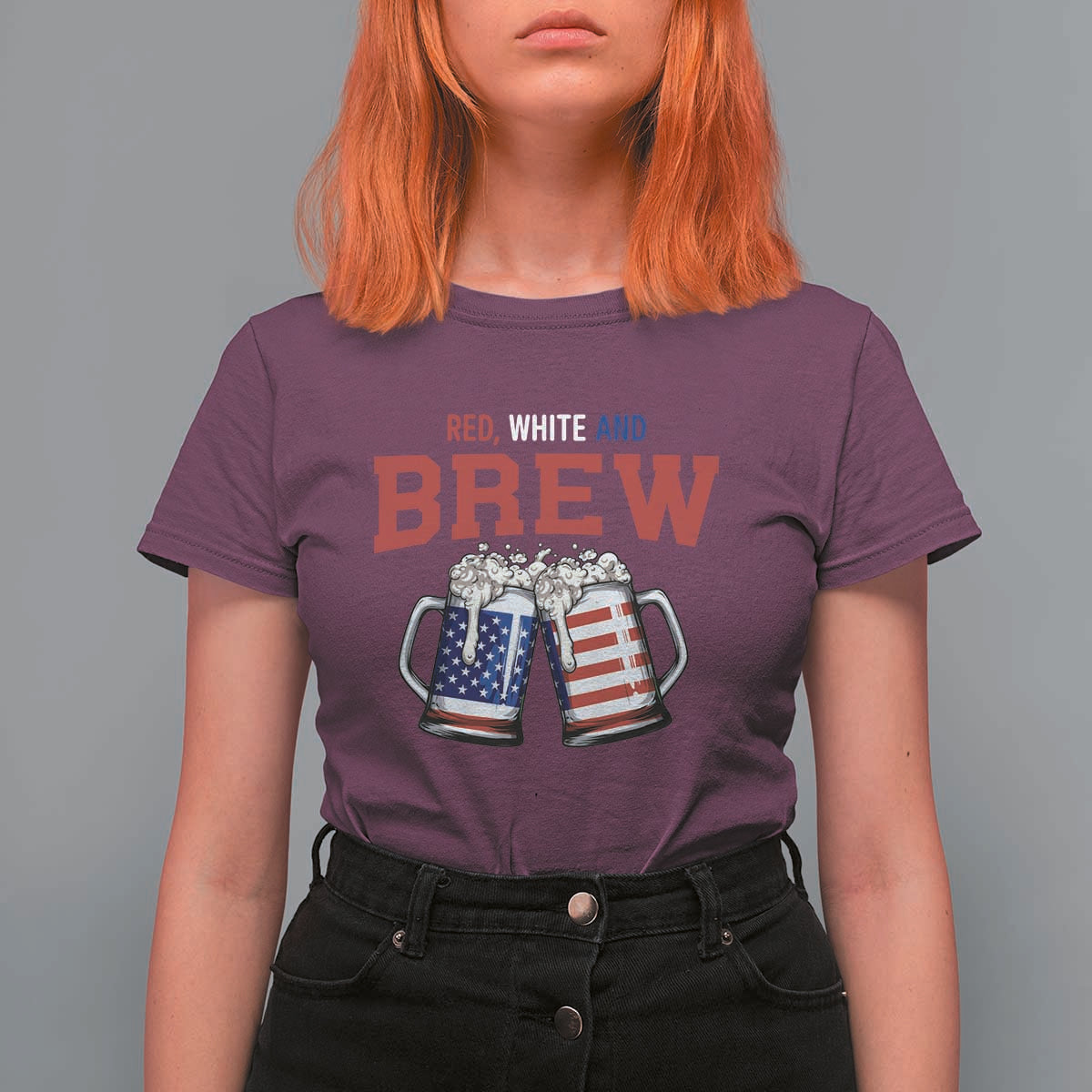 American Flag Beer Lover T Shirt For Women Red White And Brew