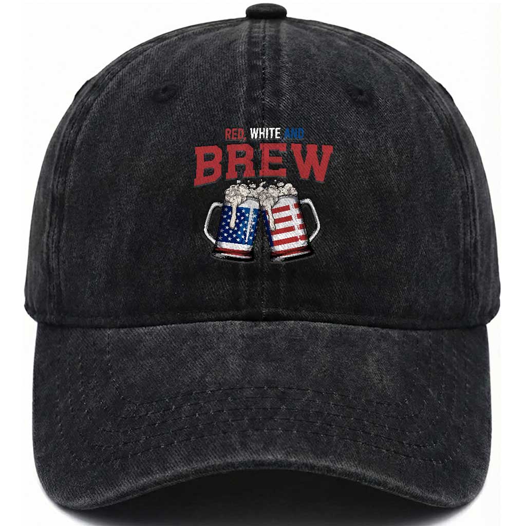 American Flag Beer Lover Washed Cotton Baseball Cap Red White And Brew