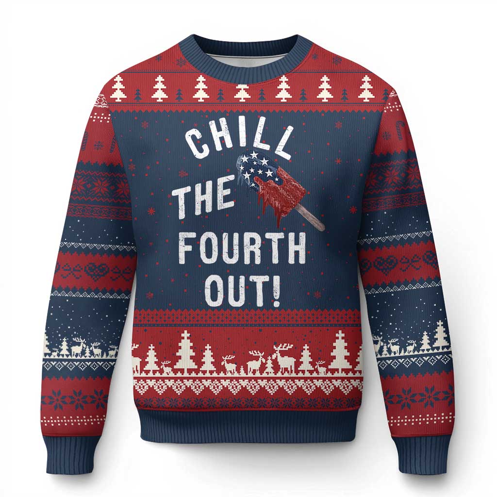 American Flag Popsicle Ugly Christmas Sweater Chill The Fourth Out