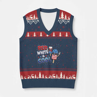 American Flag Popsicle V-Neck Knit Sweater Vest Red White And Cool