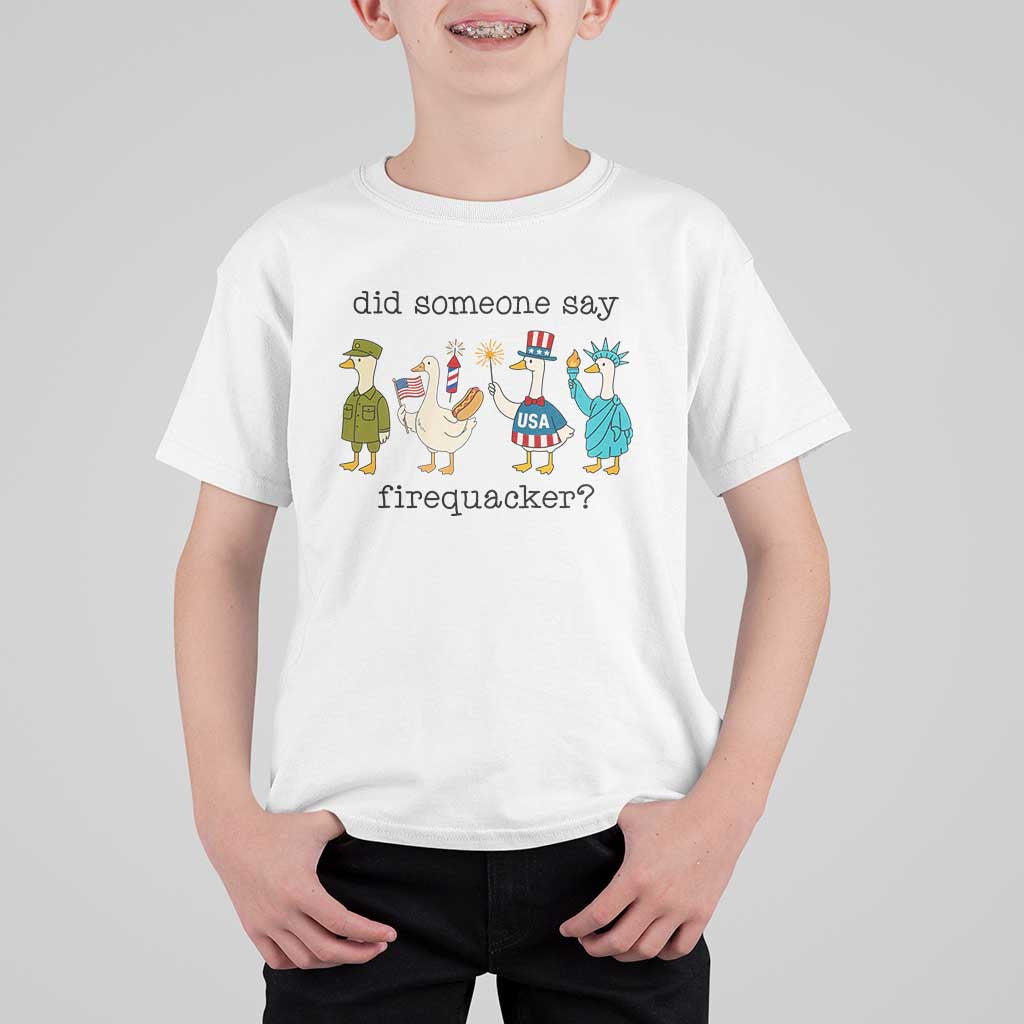 Funny Duck 4th Of July T Shirt For Kid Did Someone Say Firequacker