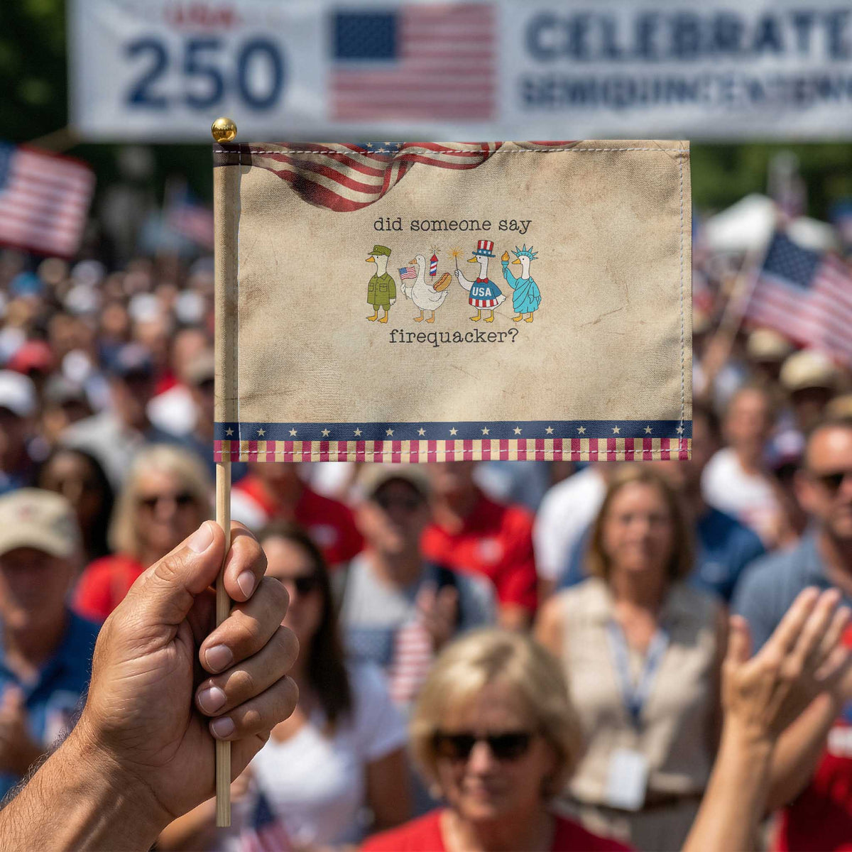 Funny Duck 4th Of July Patriotic Handheld Flag Did Someone Say Firequacker