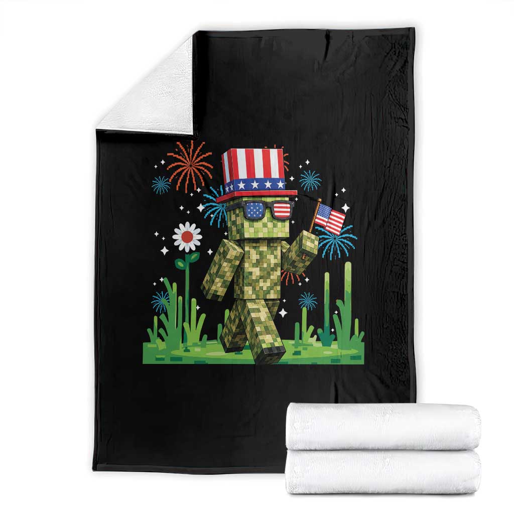 4th Of July Gamer Throw Blanket Pixel Art US Flag Gaming