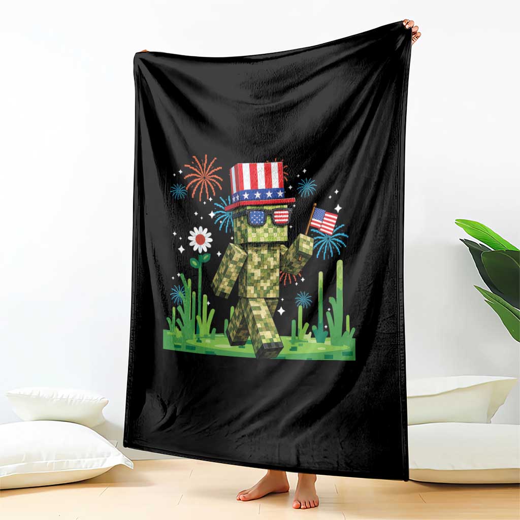 4th Of July Gamer Throw Blanket Pixel Art US Flag Gaming