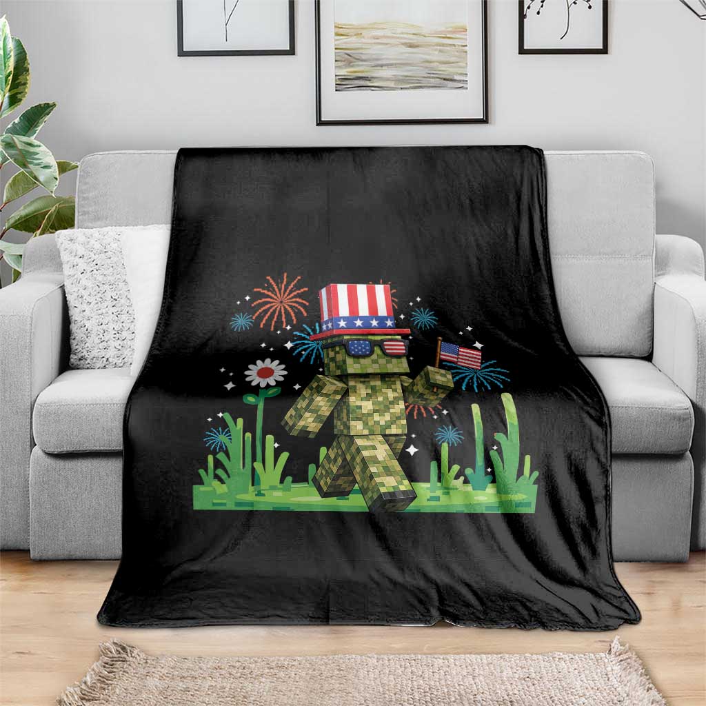 4th Of July Gamer Throw Blanket Pixel Art US Flag Gaming