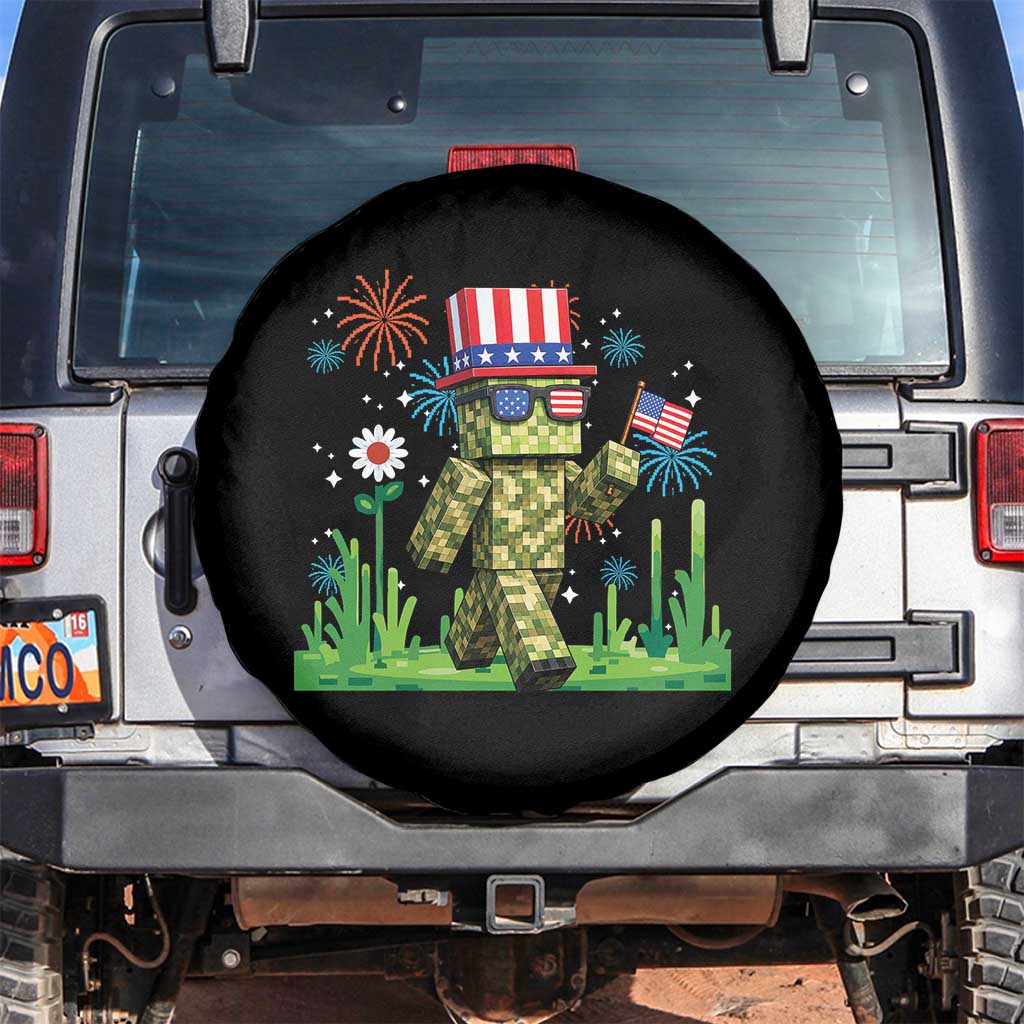 4th Of July Gamer Spare Tire Cover Pixel Art US Flag Gaming