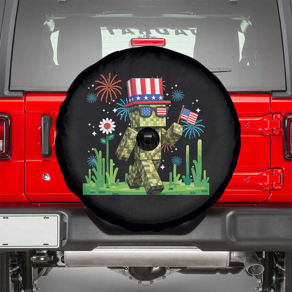 4th Of July Gamer Spare Tire Cover Pixel Art US Flag Gaming