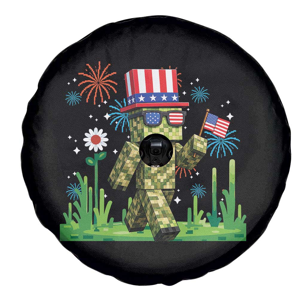 4th Of July Gamer Spare Tire Cover Pixel Art US Flag Gaming