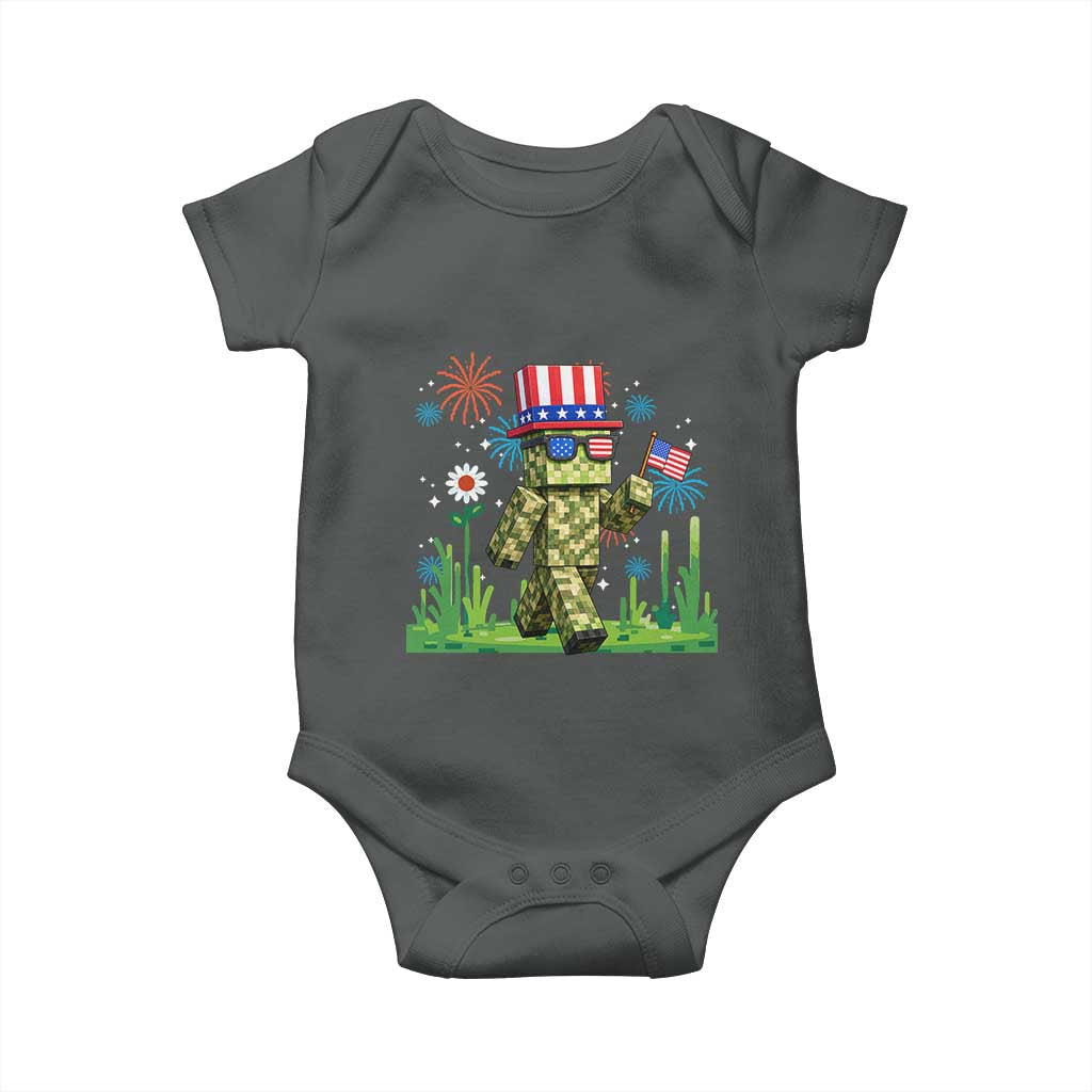 4th Of July Gamer Baby Onesie Pixel Art US Flag Gaming