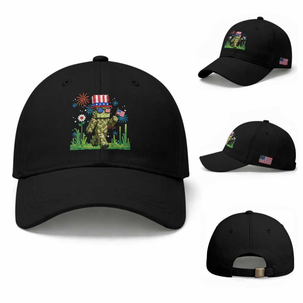 4th Of July Gamer Baseball Cap Pixel Art US Flag Gaming