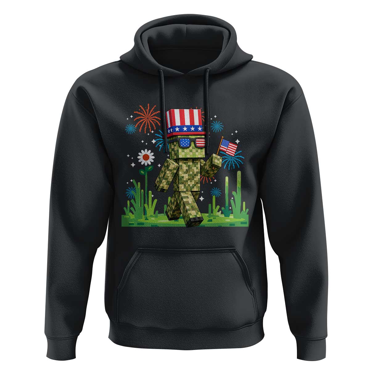 4th Of July Gamer Hoodie Pixel Art US Flag Gaming