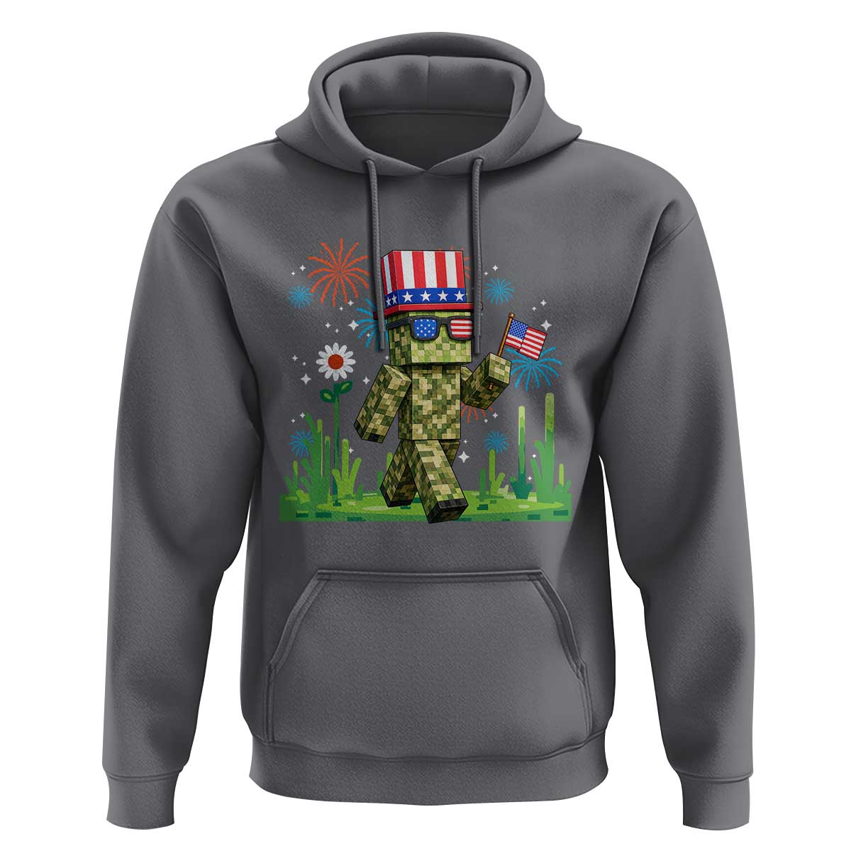 4th Of July Gamer Hoodie Pixel Art US Flag Gaming