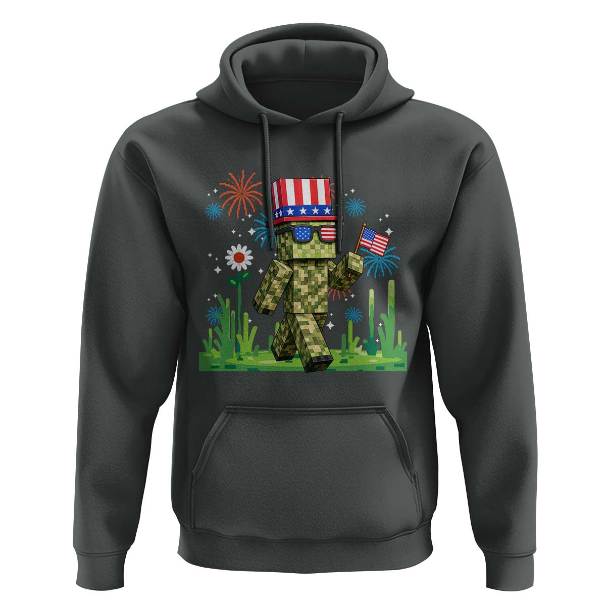 4th Of July Gamer Hoodie Pixel Art US Flag Gaming