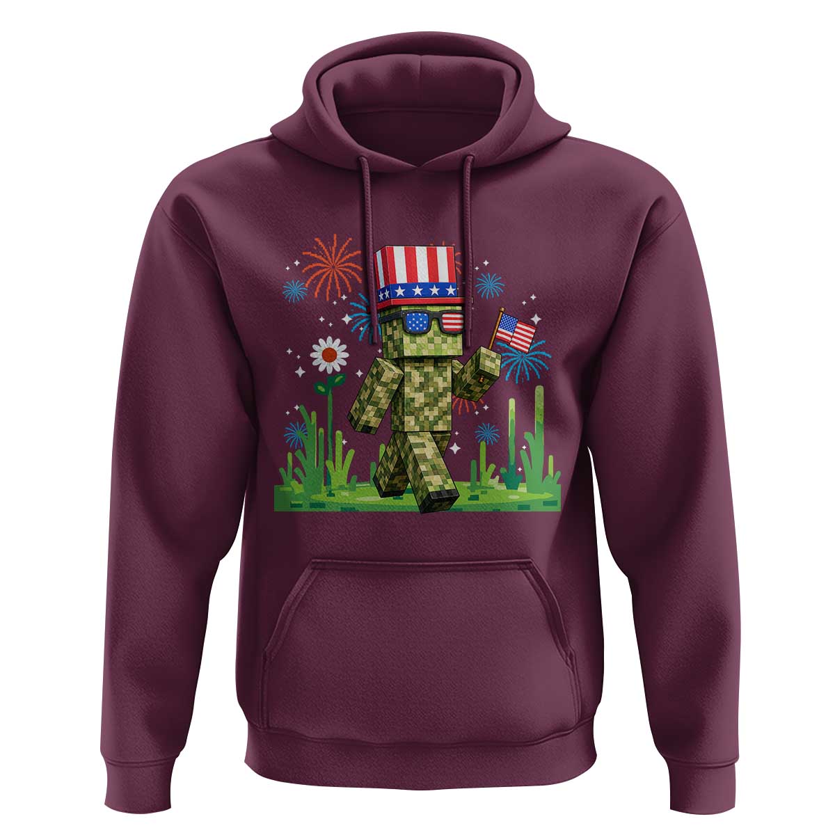 4th Of July Gamer Hoodie Pixel Art US Flag Gaming
