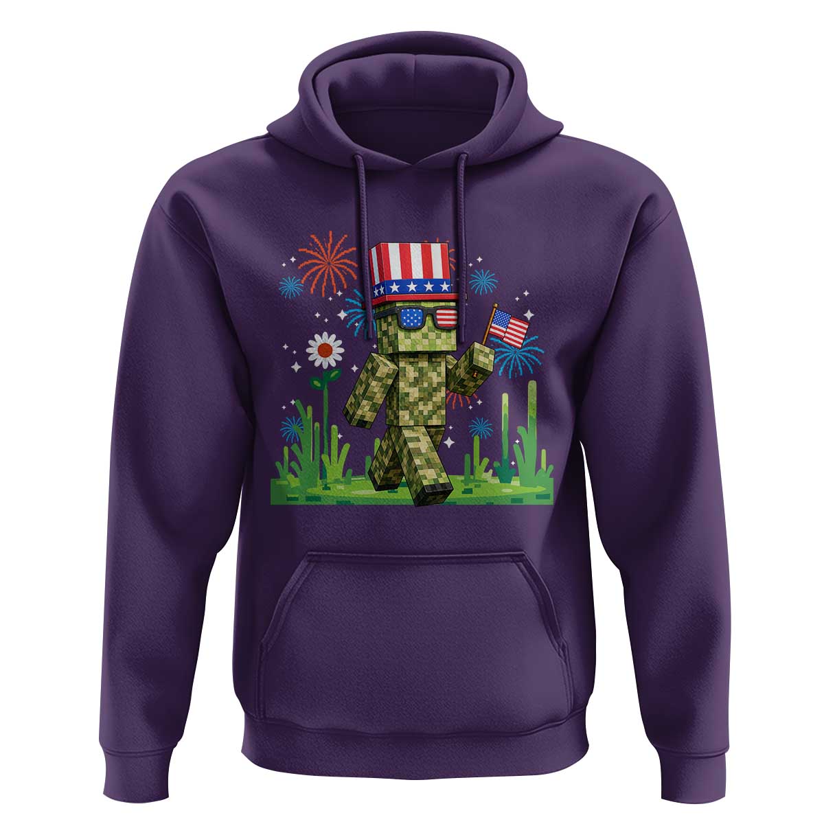 4th Of July Gamer Hoodie Pixel Art US Flag Gaming