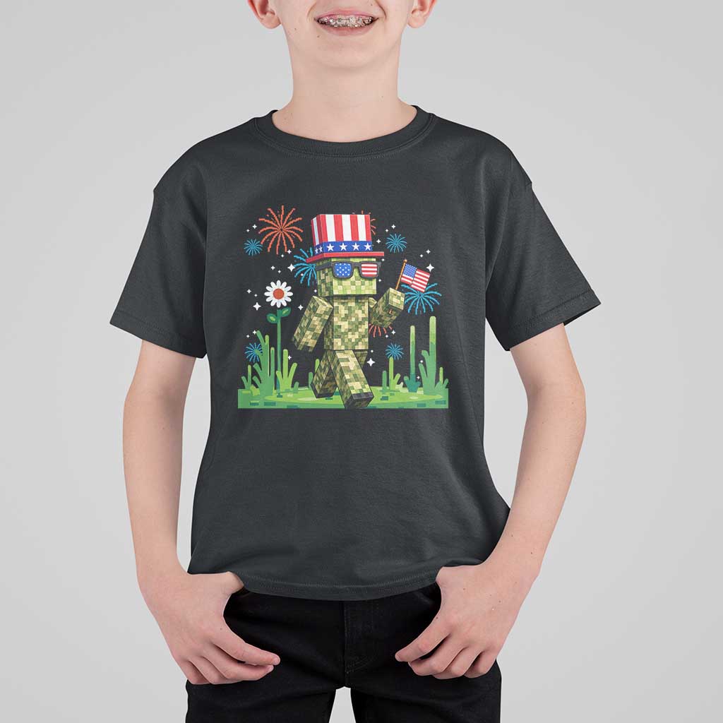 4th Of July Gamer T Shirt For Kid Pixel Art US Flag Gaming