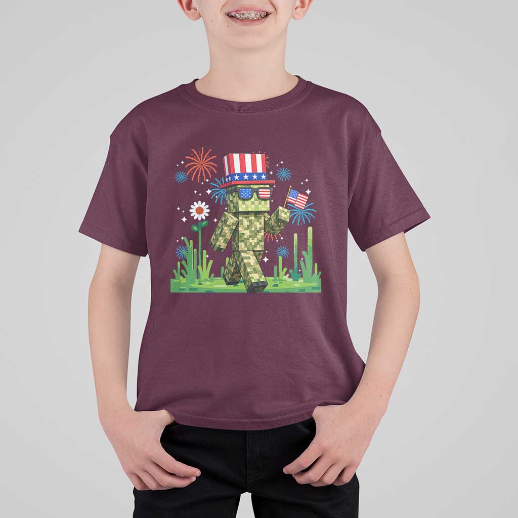 4th Of July Gamer T Shirt For Kid Pixel Art US Flag Gaming