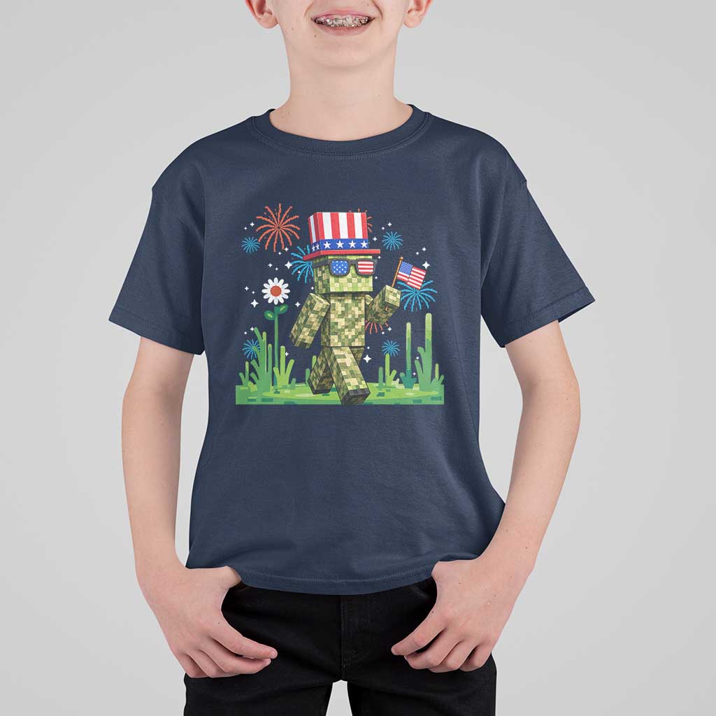4th Of July Gamer T Shirt For Kid Pixel Art US Flag Gaming