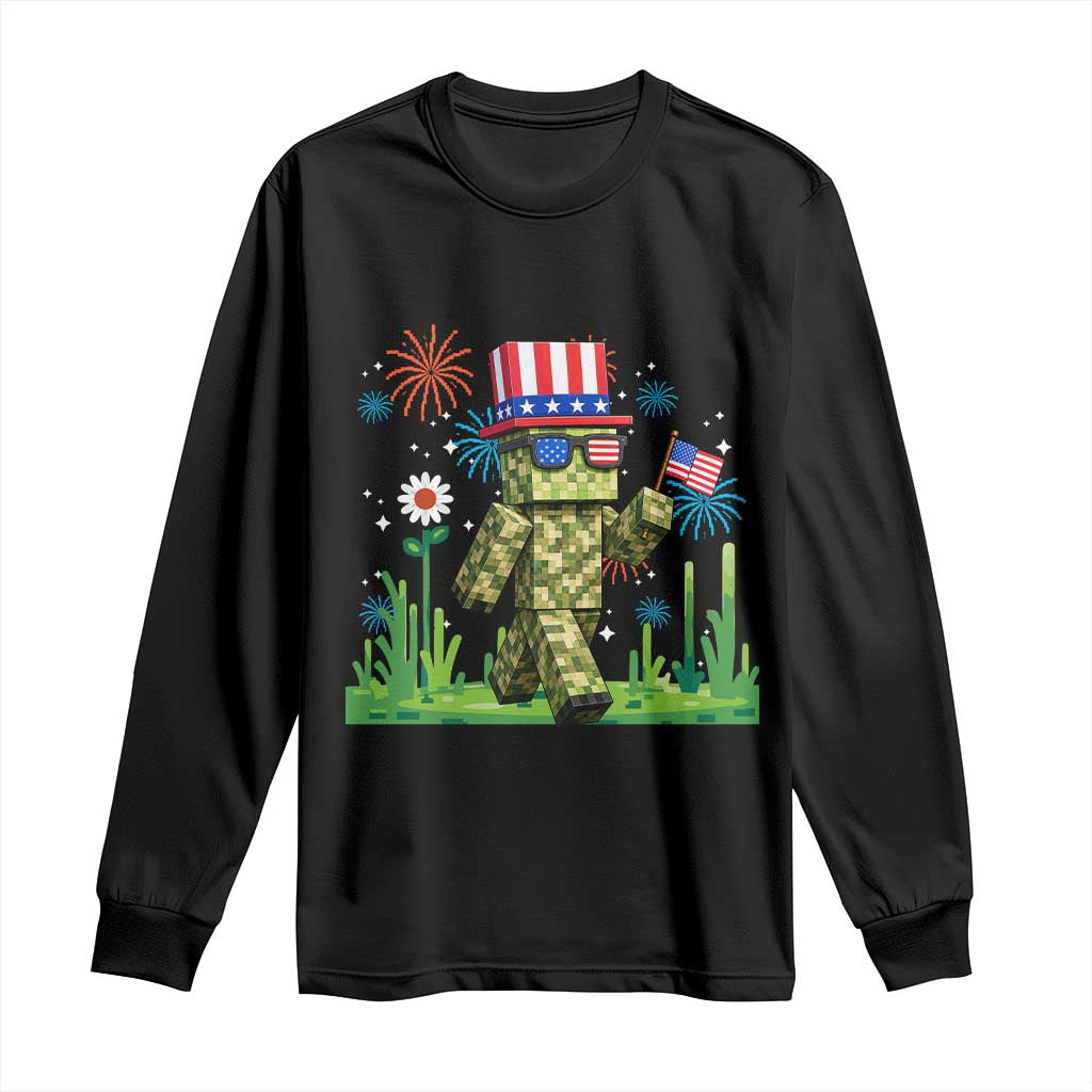 4th Of July Gamer Long Sleeve Shirt Pixel Art US Flag Gaming